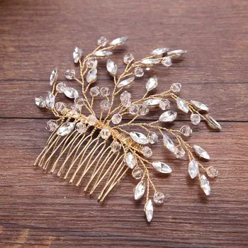 

FORSEVEN Gold/Silver Color Crystal Leaf Bead Hair Combs Hair Pins Bridal Bride Wedding Headdress Hair Jewelry Accessories