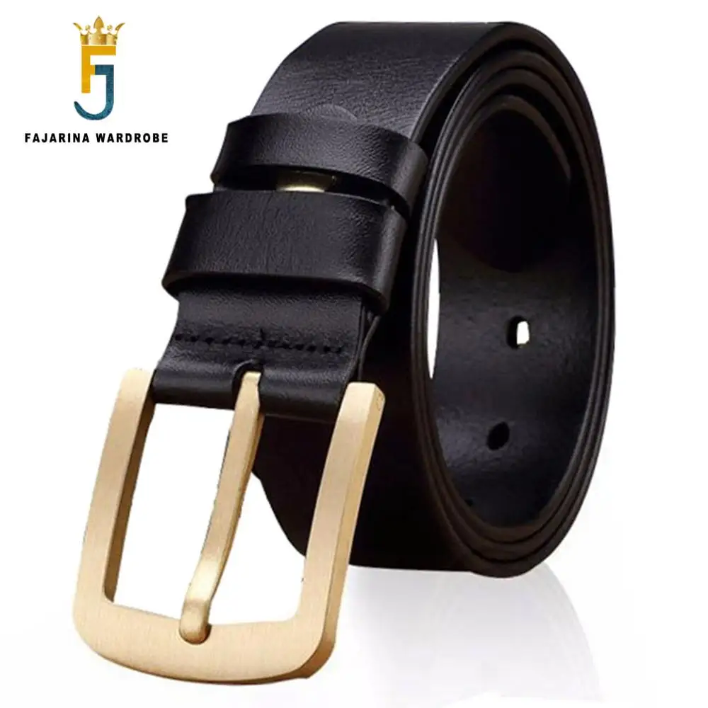 

FAJARINA Solid Top Quality Cow Skin Leather Brass Pin Buckle Metal Belts for Men Extended Larger Total 140-160cm Length N17FJ616