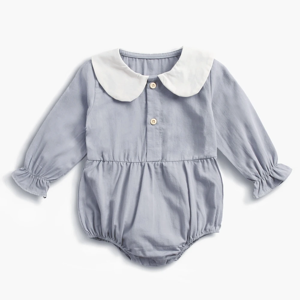 Боди для малышей, осенняя одежда для новорожденных, полосатые комбинезоны с длинными рукавами и воротником «Питер Пэн», одежда для маленьких девочек 0-3 лет - Цвет: Blue