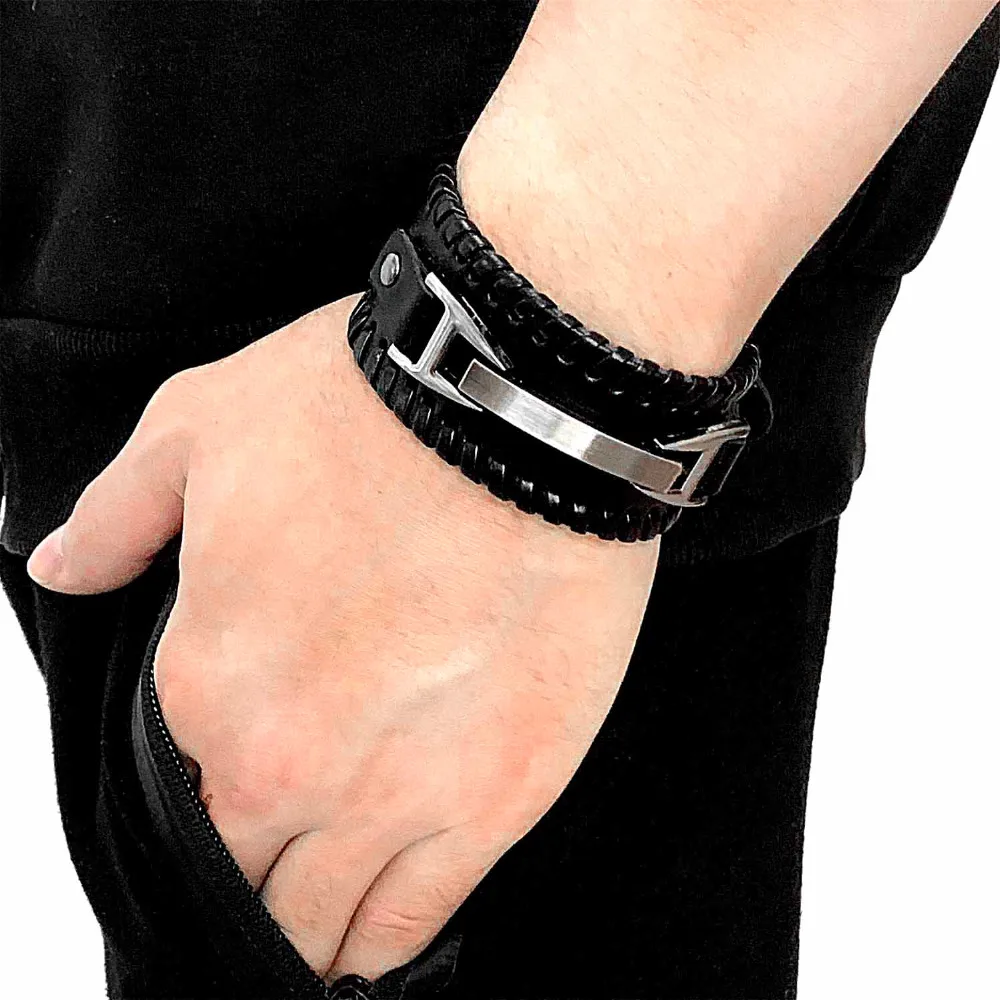 Punk Biker Men Fashion Leather Bracelet Cuff Wristband Jewelryin Charm