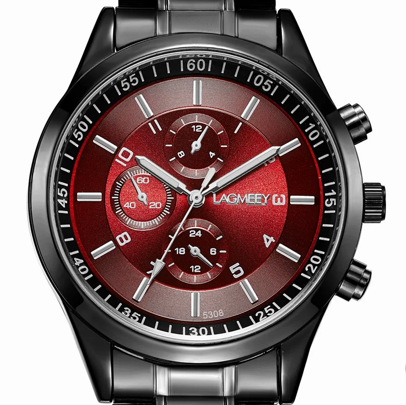LAGMEEY, известный бренд, мужские кварцевые часы, черный металлический ремешок, нержавеющая сталь, мужские часы, водонепроницаемые наручные часы, reloj hombre, новинка - Цвет: Steel Red