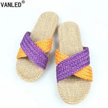 Vanled летние домашние льняные Нескользящие дышащие тапочки женщин перевязью Крытый Пол подарок для девочек пляжные шлепанцы Тапочки обувь