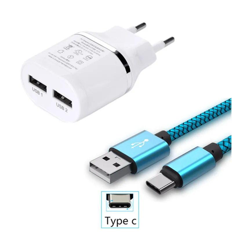 

Type C usb quick charge Cable & 2 usb port EU plug Charger For samsung galaxy s8 s9 Xiaomi mi a1 a2 OnePlus 6 5 LG G5 zenfone 5