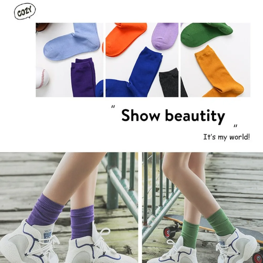 Смешные носки Харадзюку женские хлопковые Chaussettes длинные без пятки одноцветные