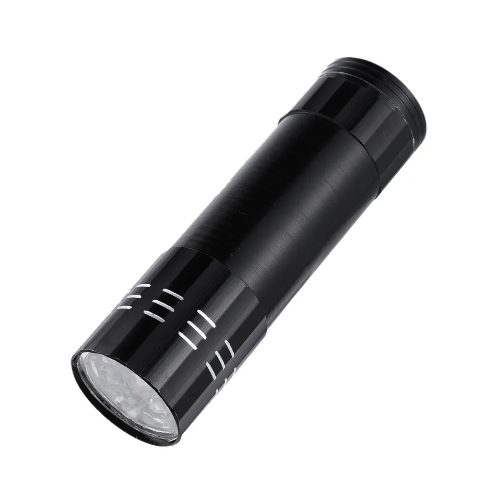 

Ultraviolet 9 LED Flashlight Black Purple light Torch Light Lamp Black AAA Mini Protable Aluminum UV New Year's product Unique