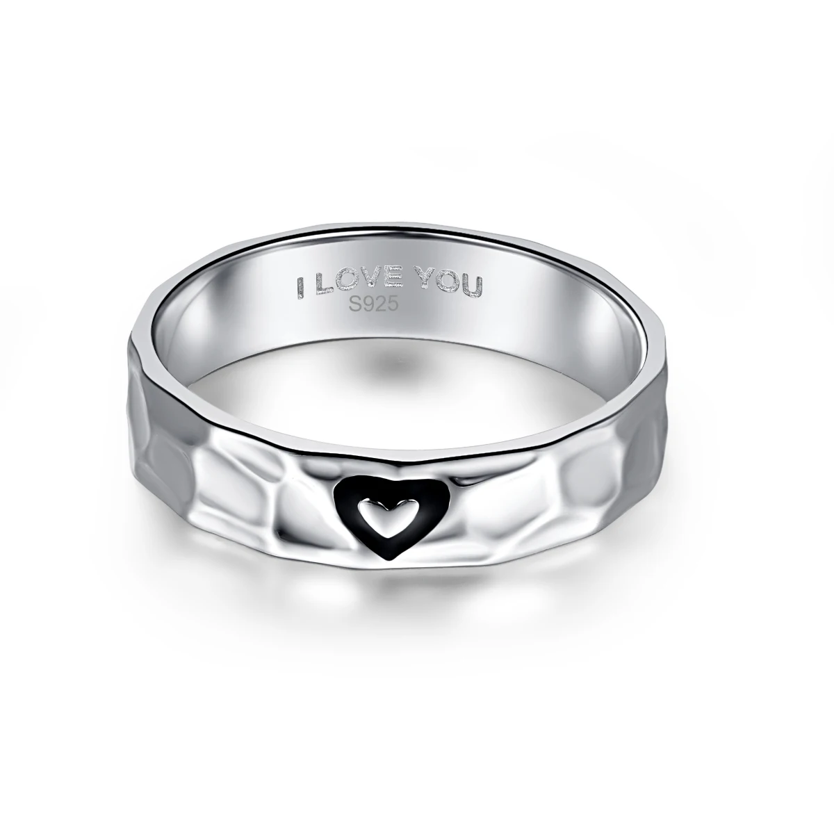 BONLAVIE 12 ярдов полированная сердце-образный молотком отделка из черненого 925 пробы Серебряное кольцо для мужчин, свадебные ювелирные изделия, аксессуары