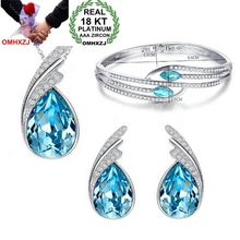 OMHXZJ женские элегантные листья AAA Циркон Кристалл 18KT Платина Серебро Ожерелье Серьги Браслеты Ювелирные наборы ST03