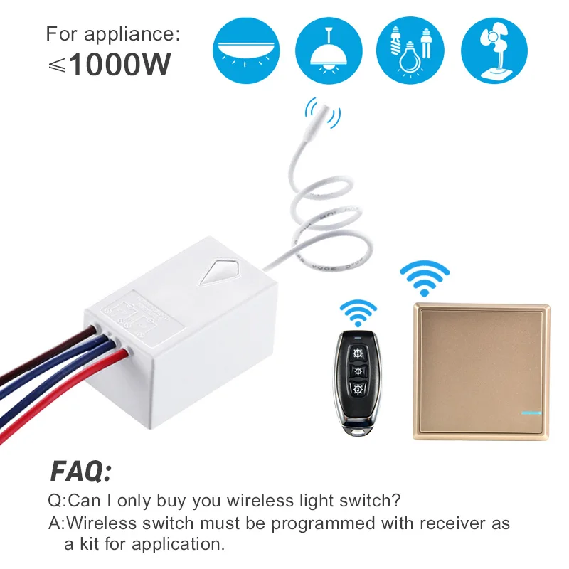  Wireless Light Switch Waterproof Remote Light Switches 110V 220V - No Wiring Remote Control Ceiling - 32866552370