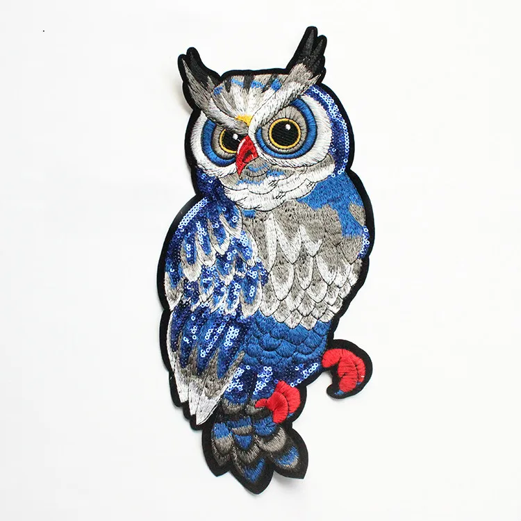 Blue Owl Sequins Embroidery Cloth Patch(sew on) DIY Clothes Accessories