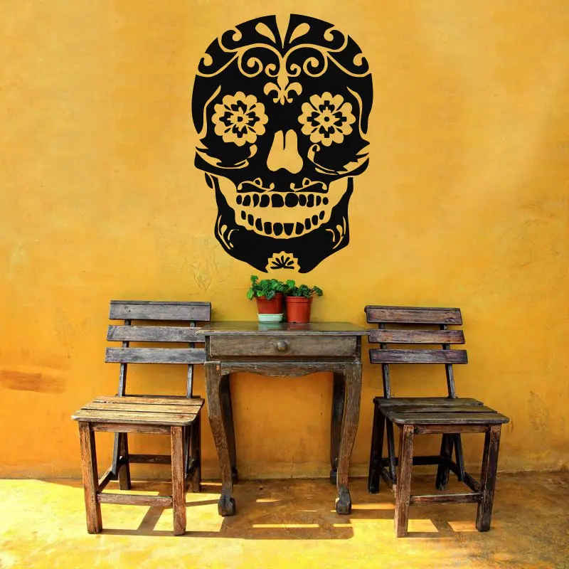 Skull Vinyl Wall Decal Halloween Sugar Skull Death Grim Mural Art Wall