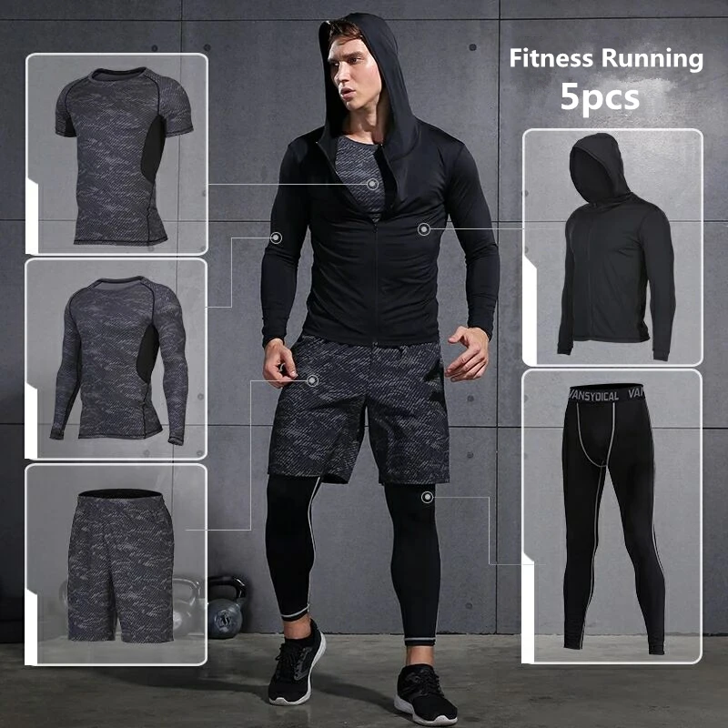 Vansydical Conjunto de ropa deportiva para hombre, traje deportivo para correr, chándal de Fitness, mallas de compresión para entrenamiento, ropa deportiva correr|Conjuntos para running| - AliExpress