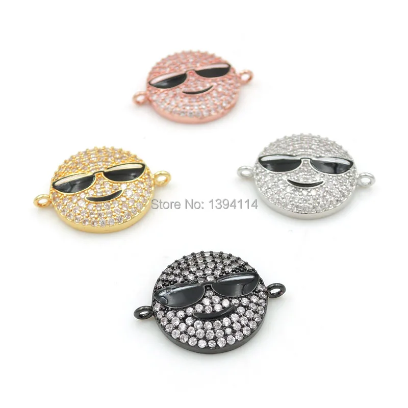 

20*16*3mm Micro Pave Clear CZ Round Connector With Smug Face Enamelled Fit For Women As DIY Bracelets Accessory