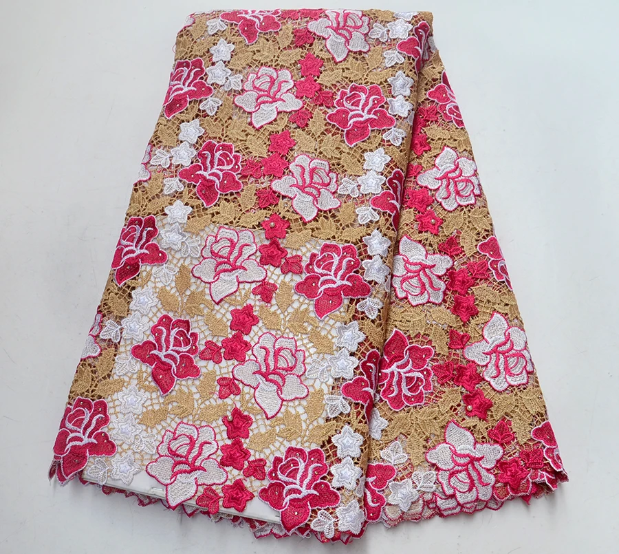

New african stones guipure lace fabric african lace high quality with beads fashion french lace fabric for wedding dress