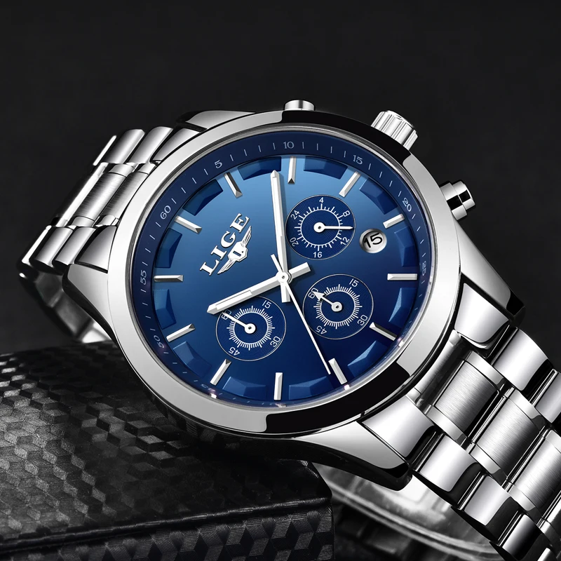 Watch Men LIGE Mens Watches Top Brand Luxury Quartz Full Steel Wristwatch Men Military Waterproof Sport Watch Relogio Masculino