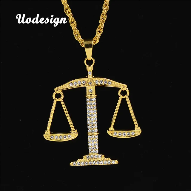 Uodesign Justice Balance Scales Pendant Necklace Fashion Gold Color Charm Men Women Rhinestone