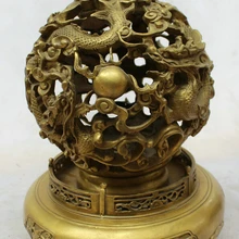 Коллекционные Бронзовый s2159 1" Китайский дворец Латунь фэн-шуй дом Дракон Sphere Ладан курильница
