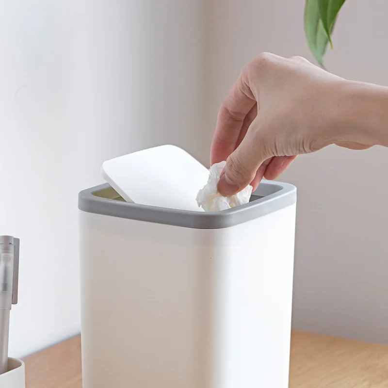 Mini Desktop Trash Can Nordic Style Rubbish Bin with Shake Cover Garbage Box for Dressing Table Kitchen Home Office Accessorie