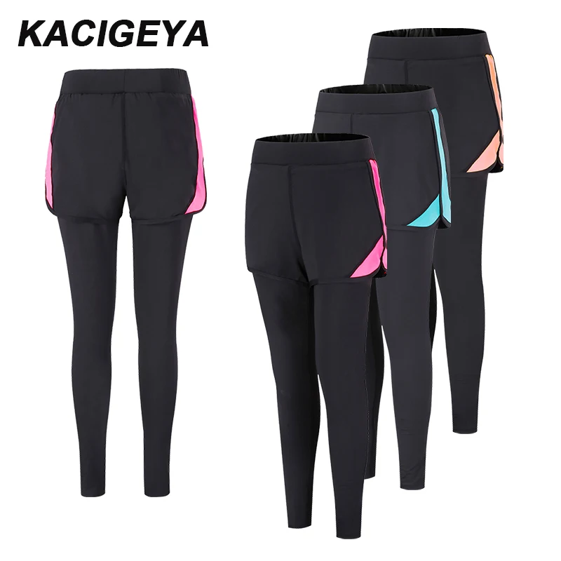 

Yoga Leggings 2018 Sports Shorts Fake Two Pieces Running Trousers High Elasticity Divided Skirt Jogging Bodybuilding Long Pants