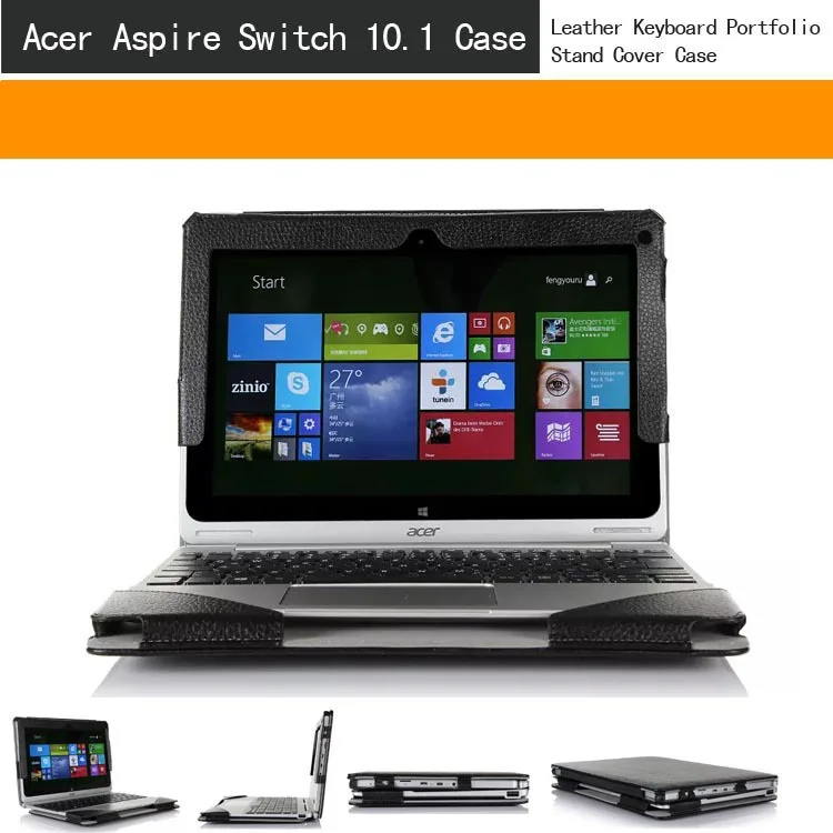 2 in 1 Leather Keyboard Portfolio Stand Case Cover for Acer Aspire Switch 10 SW5 10.1'' Laptop
