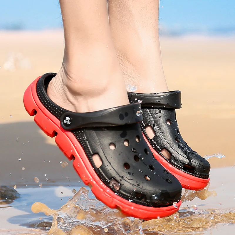 BAIDLY Для мужчин летние сандалии нескользящая подошва, Для мужчин воды сандалии на деревянной подошве модная трендовая обувь Повседневное пляжные мужские шлепанцы, обувь