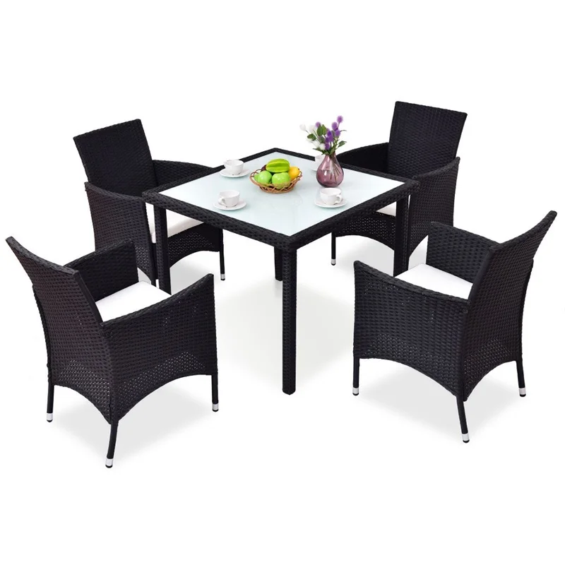 5 шт черный открытый для патио ратановый стол и стулья набор модный и современный стиль садовая мебель с тканевая Подушка HW54834 +