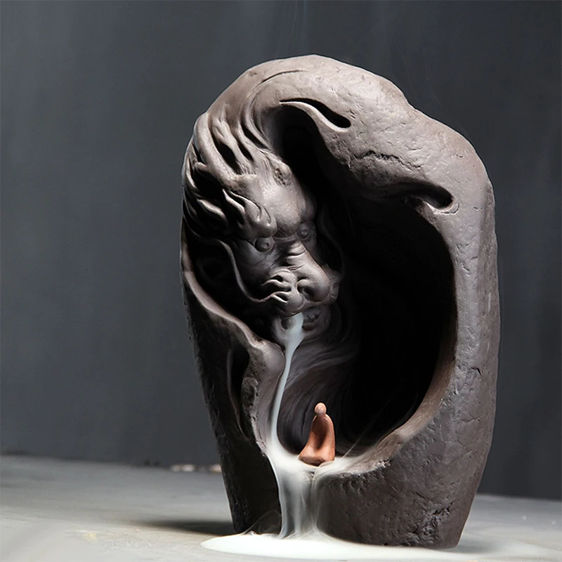 

Purple Sand Backflow Incense Burner Decoration Dragon Buddha Statues Smoke Kirin Mountain Water Kirin + 10Pcs Incense Cones