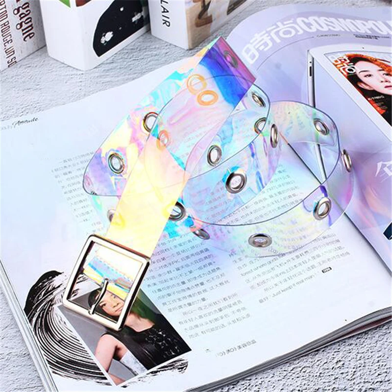 

New Women Belt Laser Metal Buckle Casual Decoration Pin Transparent Fashion Lady Girls Waistband