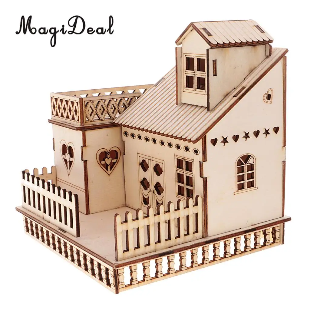 MagiDeal Wooden 3D China House Villa Model Construction with LED Lights Home Decor for Friends Lover Family Kids Birthday Gift