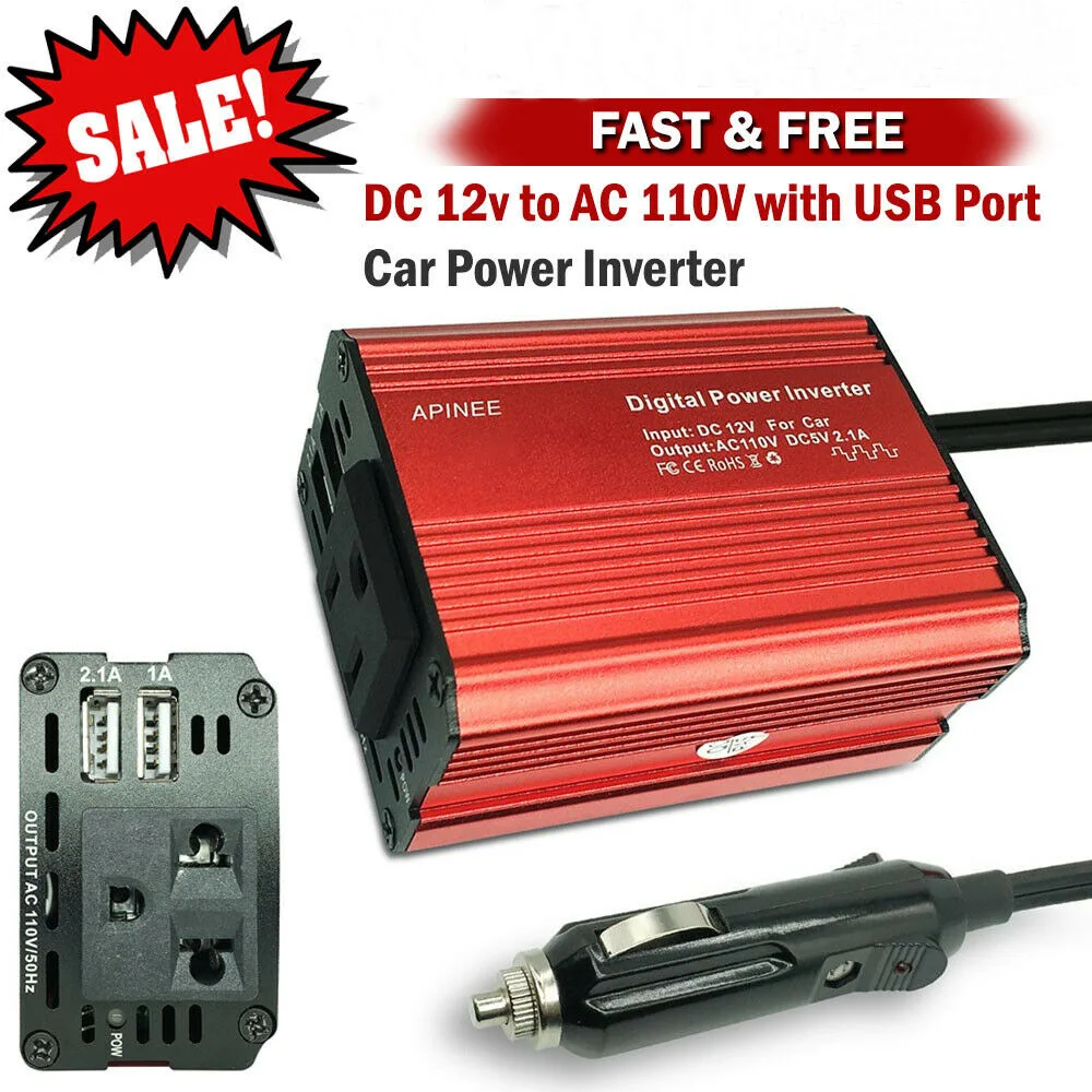 Car Power Inverter Converter Adapter 12V To 110V USB/AC Outlet
