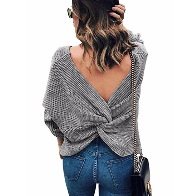 

ZADORIN V Neck Cross Blackless Long Sleeve Women Sweaters And Pullovers Knitted Sweater Vintage Harajuku Sexy Clothes Streetwear