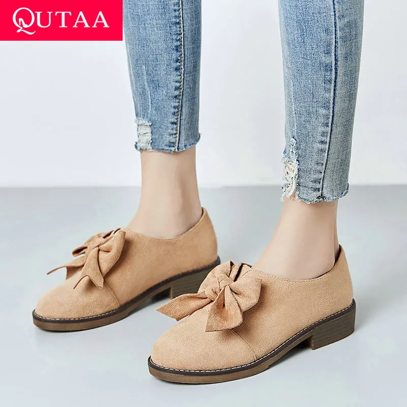Женские туфли-лодочки QUTAA Элегантные повседневные туфли из флока на платформе со