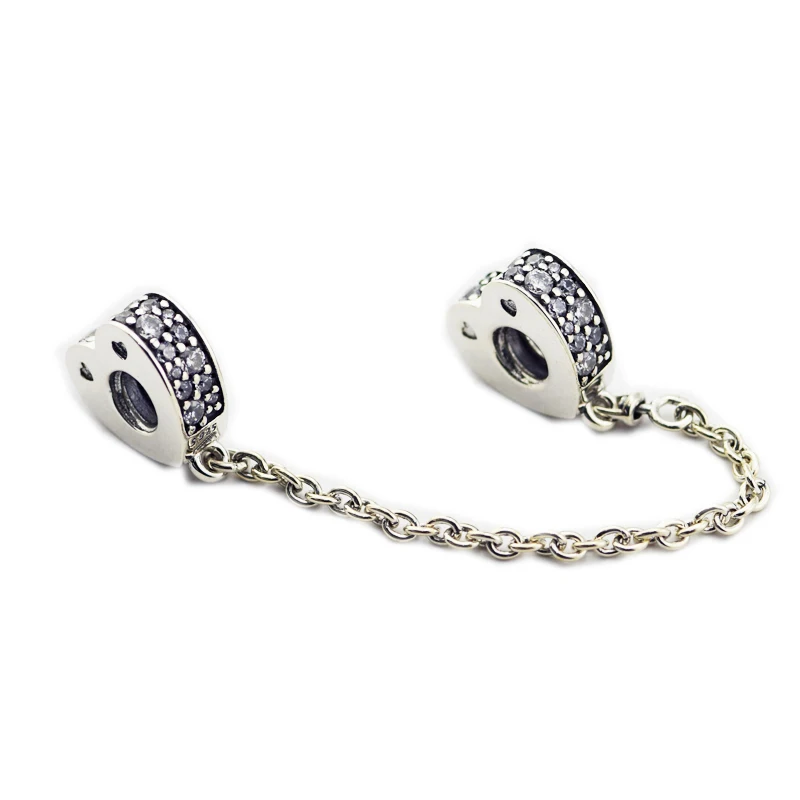 

Sparkling Love Safety Chain Charm Bead Fits Europen Charms Bracelet 925 Sterling Silver Metal Beads for Jewelry Making