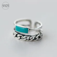 RETRO Real. 925 de Plata de ley tamaño Ajustable Anillo de Piedra de la Turquesa Filas Dobles de Múltiples filas GTLJ825
