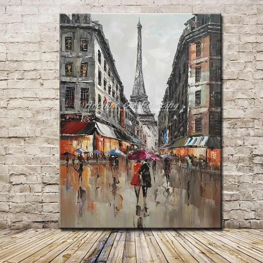 

Arthyx Paintings Hand Painted Knife Architectural Landscape Oil Paintings on Canvas Abstract Wall Picture Pop Art For Home Decor