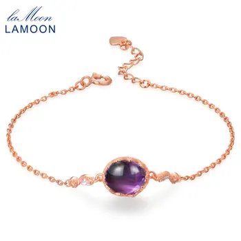 

LAMOON 8x10mm 3ct 100% Natural Oval Purple Amethyst 925 Sterling Silver Jewelry Charm Bracelet LMHI045