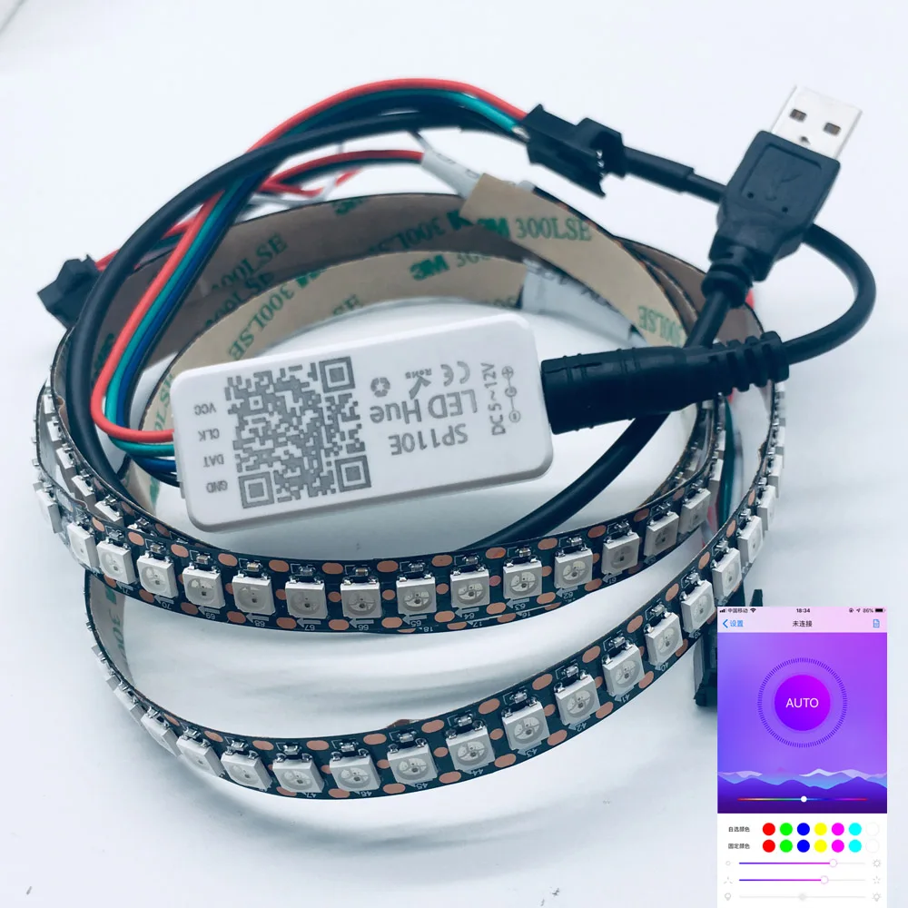 USB 5 в RGB светодиодный светильник 2812b 144 светодиодный/m SP110E Bluetooth контроллер ТВ ПОДСВЕТКА Мечта Цвет вспышка полоса украшение