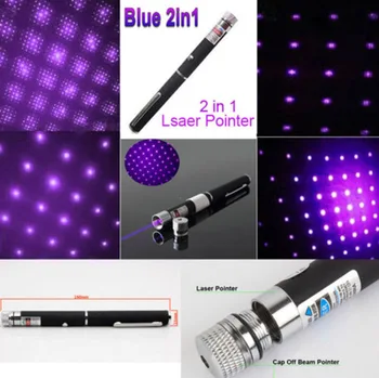

100Pcs/Lot DHL Free Shipping 5MW 405nm 2in1 Star Cap Pointer Blue Violet Purple Laser Pointer Pen