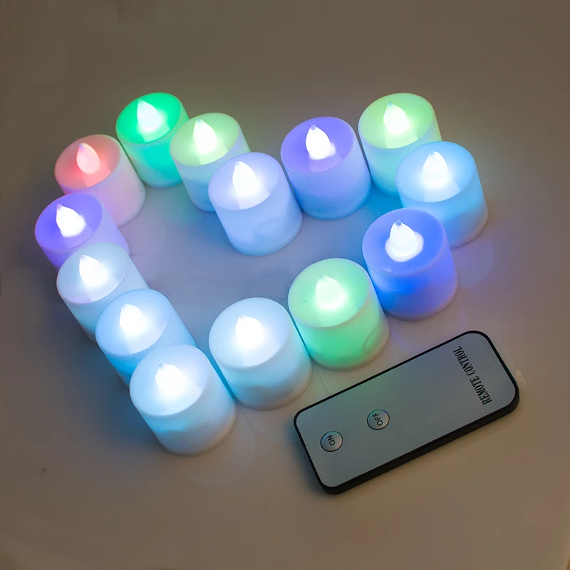 

Set of 24 LED Lighted Flickering Votive Style Flameless Gradient colors Candles with Remote Control