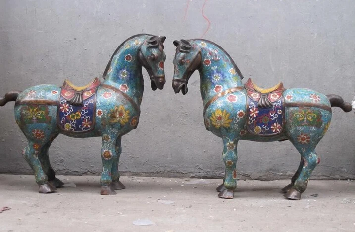 

wholesale factory China Regius Pure bronze cloisonne Lucky War Horse business success statue Pair