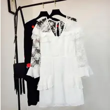 Белые летние Для женщин футболки модная женская блузка с v-образным вырезом кружева свитер с расклешенными рукавами топы для девушек-студенток универсальные футболки