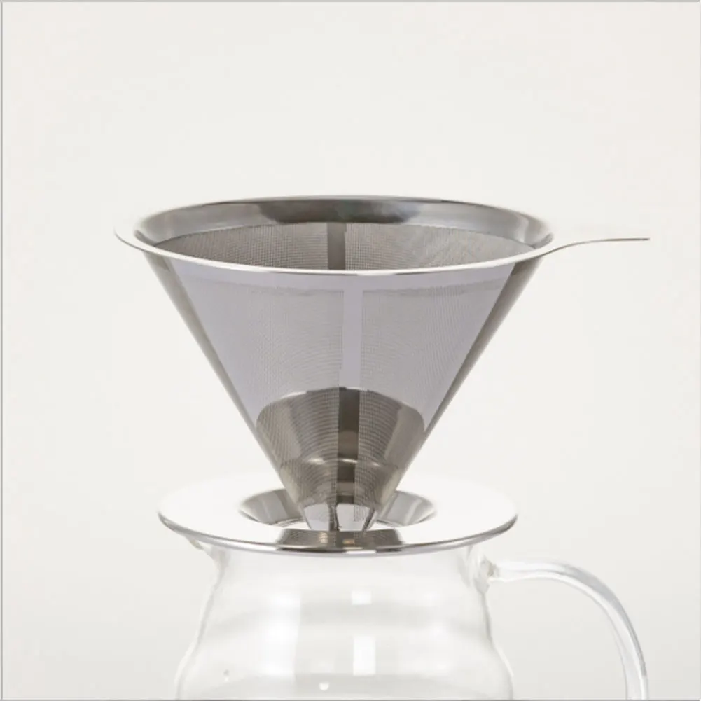 Воронка для кофе из нержавеющей стали сетка многоразовый фильтр для кофе сетчатый конус корзины портативный кофе фильтр Прямая