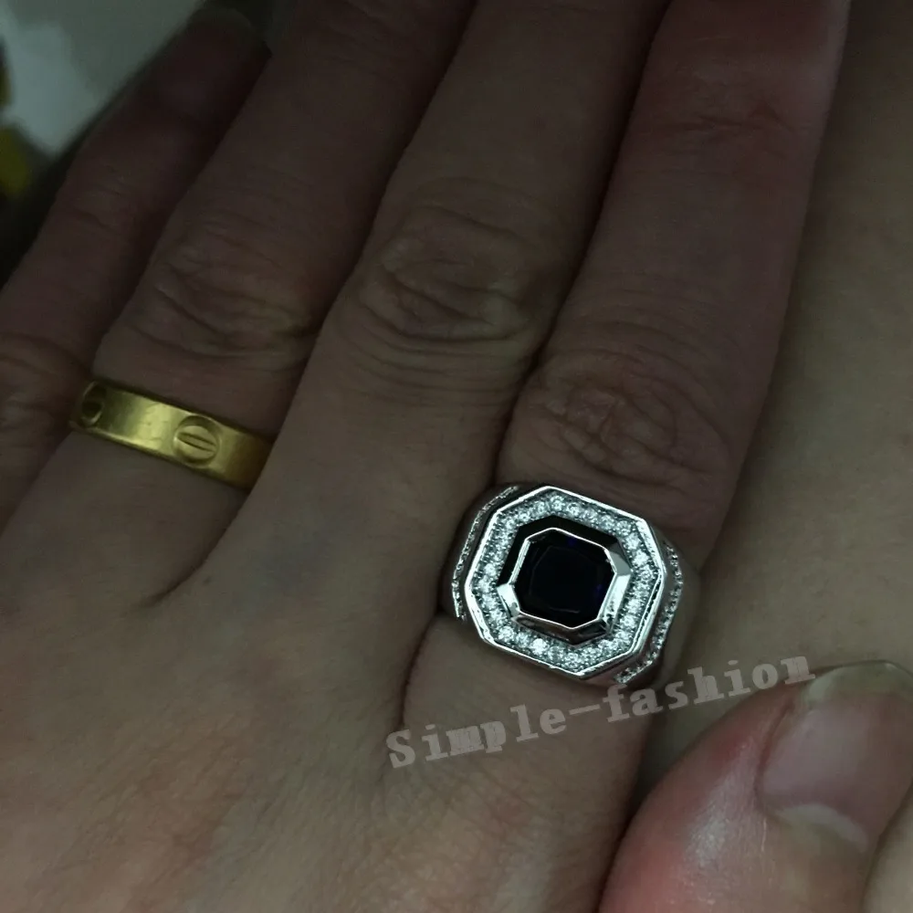 Массивное мужское кольцо 925 пробы серебро 7 мм голубой AAAAA Циркон cz Обручальное кольцо кольца для мужчин вечерние ювелирные изделия