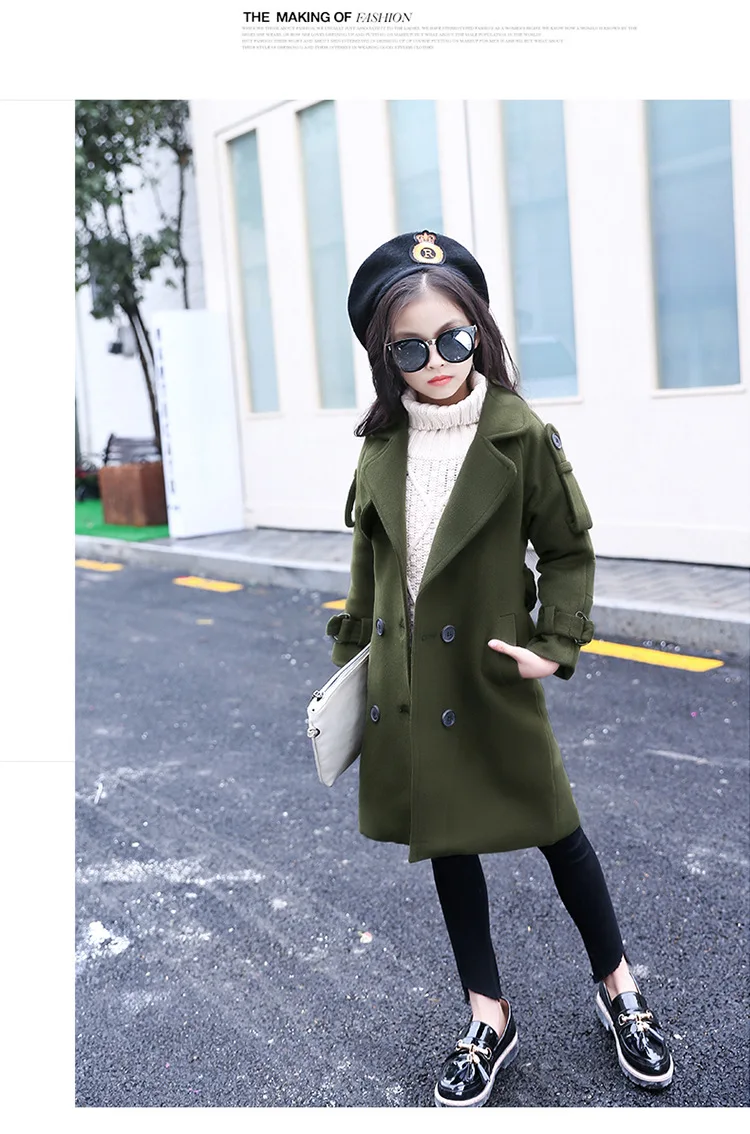 Baby Jackets Wool Coats Girls Children's Warm Winter overcoat fashion leisure long down Coats For Teenage 5-16Y kids clothing (9)