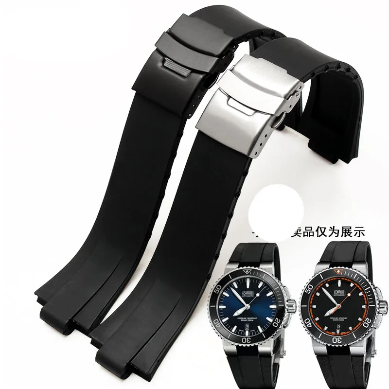

24mm(11mm lug)black lug end rubber Waterpfoof bracelet watchband for men's Oris watches band with stainless steel clasp