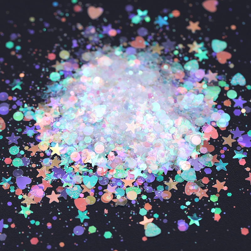 6 Boxes Nail Glitter Sequins Set Shining AB Color Chameleon Heart Star Round Manicure DIY Nail Art Face Body Decoration