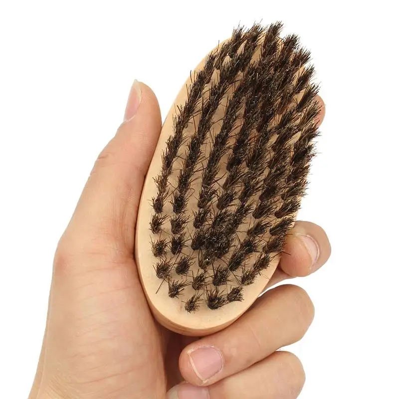 Mustache Beard Brush Natural Boar Bristle Round Handle Men'S Face