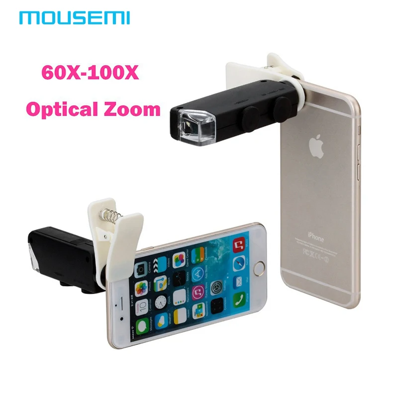 MOUSEMI Micro Mobile Phone Lens Clip LED Microscope 60X