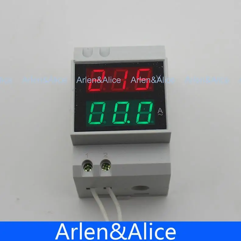 Goedkoop Din Rail Dual Led Display Spanning En Stroom Meter Din Rail Voltmeter Ampèremeter Bereik Ac 80 300V 0.1 99.9A