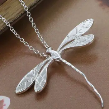 

P076 fashion jewelry 2016 chains necklace silver plated, silver pendant Long dragonfly pendant /bezajwgasn