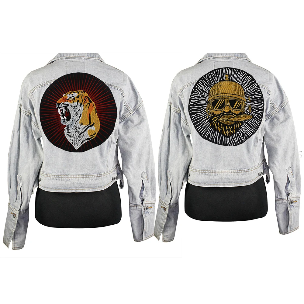 

Fashion Cool Man Patches Sun Tigers Patches Iron on Clothes Patches Stickers Rock Punk Biker Jacket Back Badges Decorated Craft